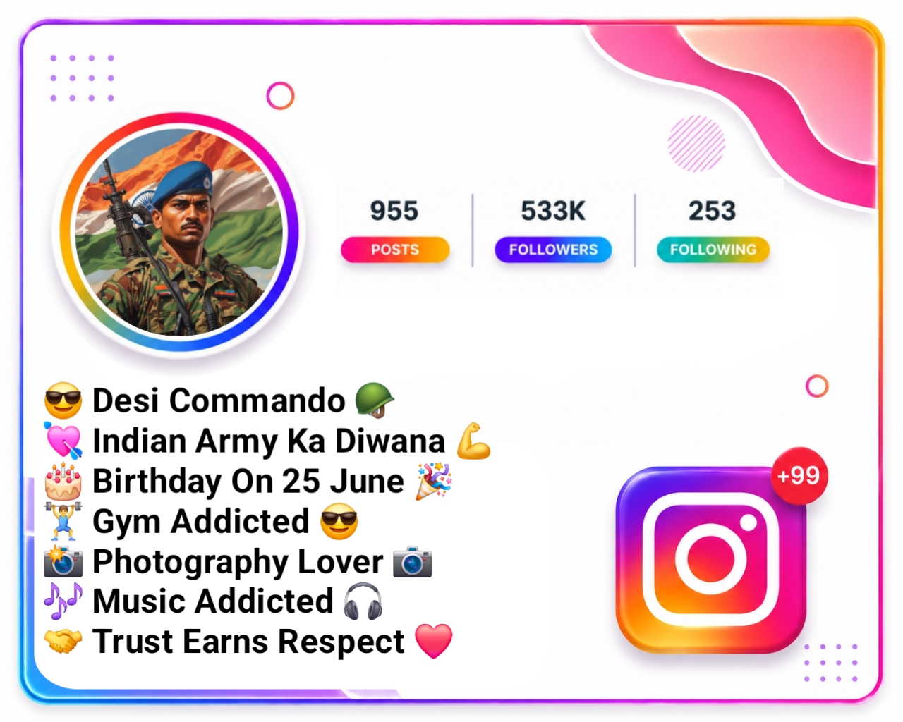 Indian Soldier Bio For Instagram